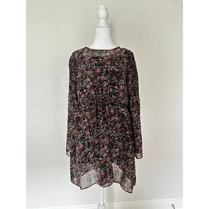 Zara Trafaluc Women's Black Knee Length Prairie Dress Lined Multi Color Floral S